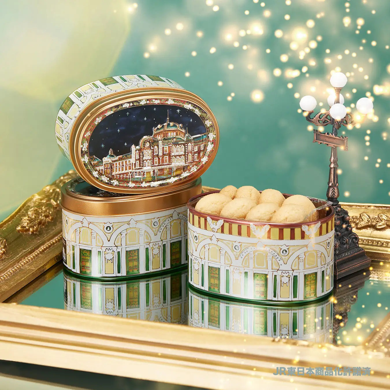 A Stained-Glass Inspired Cookie Tin Featuring Tokyo Station at Night